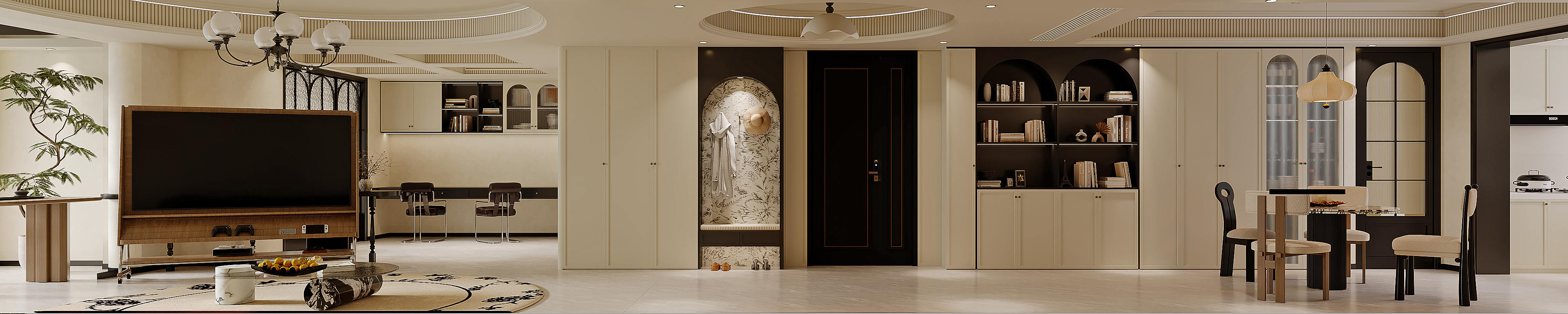 杭州杜湖名庭200㎡法式中古風裝修案例效果圖